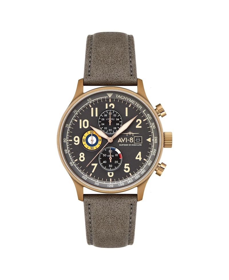 Avi-8 Men's Hawker Hurricane Classic Chronograph Beige Leather Strap Watch, 43.5mm