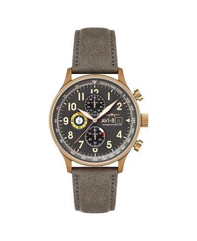 Avi-8 Men's Hawker Hurricane Classic Chronograph Beige Leather Strap Watch, 43.5mm