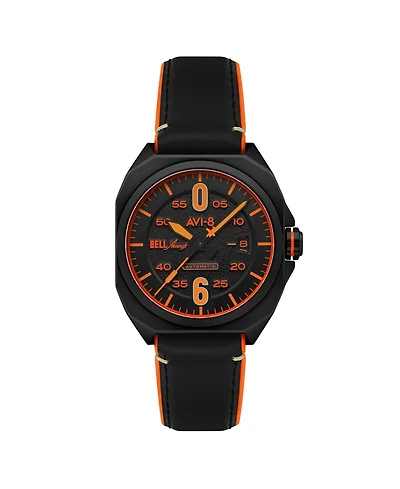 Avi-8 Men's Bell X-1 Machbuster Automatic Black Rubber and Leather Strap Watch, 41mm