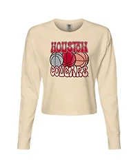 Image One Women's Natural Houston Cougars Comfort Colors Basketball Cropped Long Sleeve T-Shirt