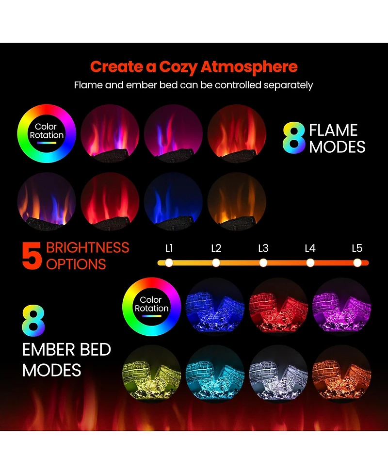 3-Sided 1500W Electric Fireplace with 7-Color Flame for Stylish and Customizable Heating