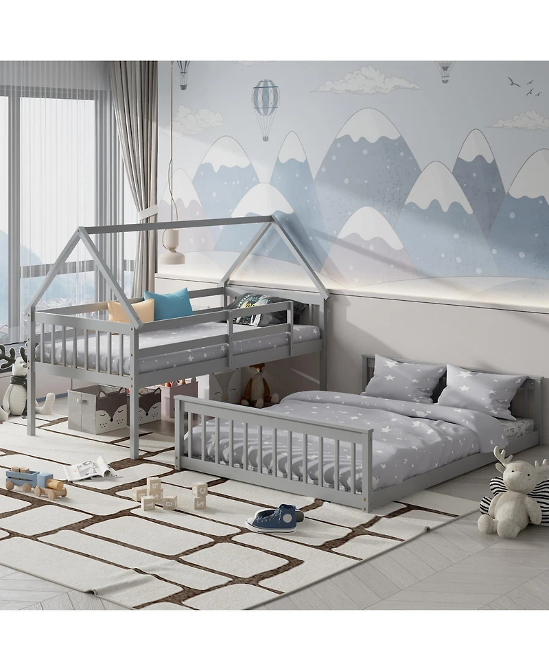 House Bunk Bed with Ladder, Guardrails, and Playhouse Design for Kids Bedroom Furniture
