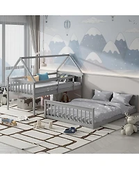 House Bunk Bed with Ladder, Guardrails, and Playhouse Design for Kids Bedroom Furniture