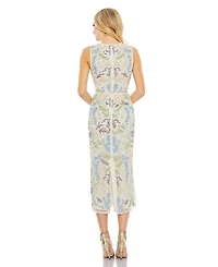 Women's Sleeveless Sequined High Neck Tea Length Dress