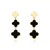 The Lovery Onyx Graduating Clover Dangle Earrings 14K Gold