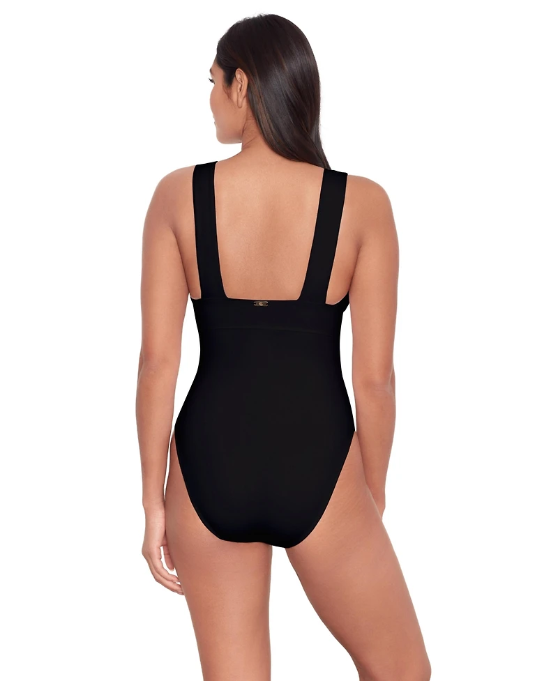 Lauren Ralph Modern V Neck One Piece Swimsuit