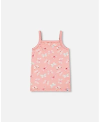 Girl Printed Cotton Tank Top Pink And Blue Butterflies On Old Pink - Toddler|Child