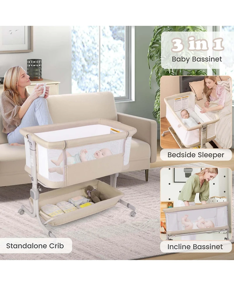 Baby Bassinet Bedside Sleeper with6-Level Adjustable Height