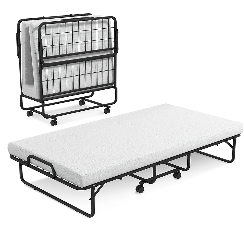 Heavy Duty Foldable Bed Metal Guest Bed Daybed with 4 inch Mattress Memory Foam