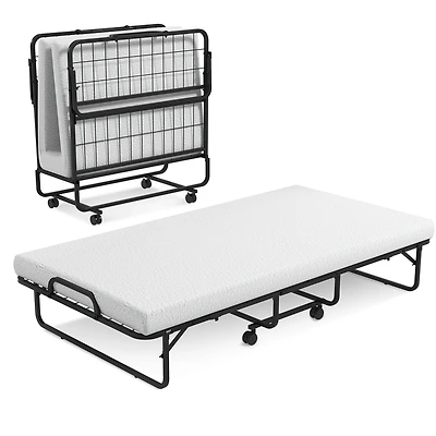 Heavy Duty Foldable Bed Metal Guest Bed Daybed with 4 inch Mattress Memory Foam