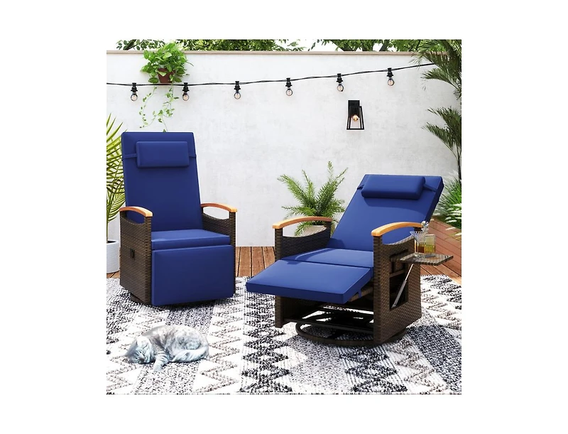Patio Rattan 360° Swivel Recliner Chair with Adjustable Backrest and Footrest