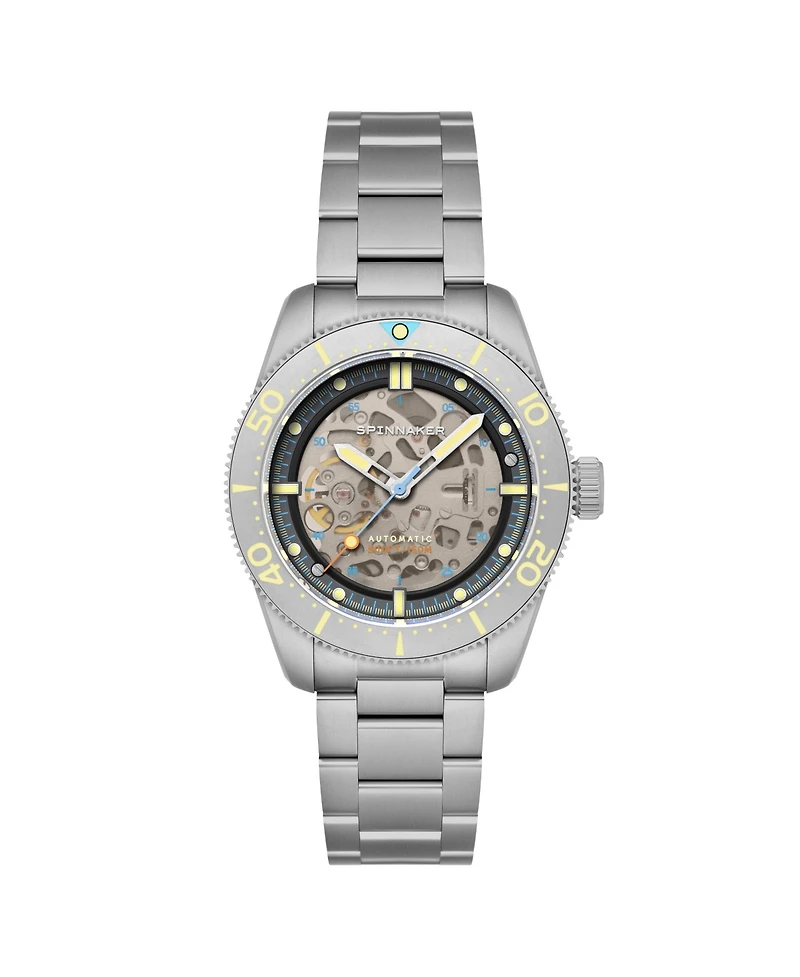 Spinnaker Men's Croft 42 Skeleton Automatic Sandblasted Solid Stainless Steel Bracelet Watch, 42mm