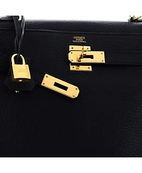 Pre-Owned Hermes Kelly 32 Handbag Black Clemence with Gold Hardware