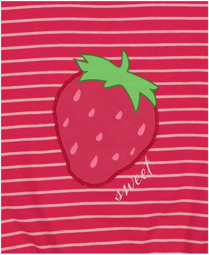 Kids Headquarters Toddler and Little Girls 2-Piece Strawberry Stripes Drawstring Hem Top and Muslin Cargo Pant Set