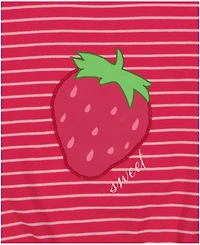 Kids Headquarters Toddler and Little Girls 2-Piece Strawberry Stripes Drawstring Hem Top and Muslin Cargo Pant Set