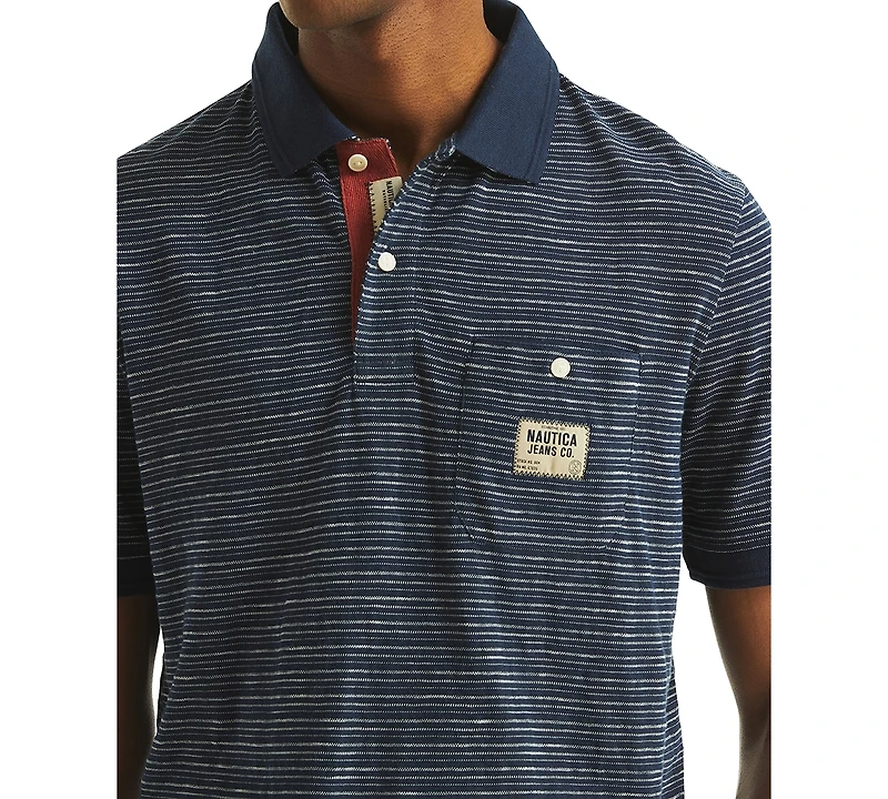 Nautica Men's Short Sleeve Textured Striped Polo Shirt