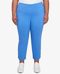Hearts Of Palm Plus It Had To Be Blue Solid Tech Stretch Pull On Capri Pants