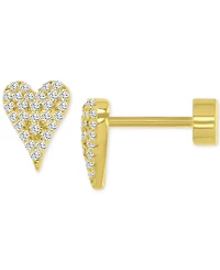 Cubic Zirconia Pave Heart Stud Earrings in 14k Gold-Plated Sterling Silver