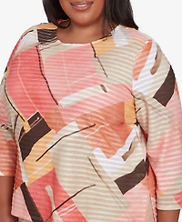 Alfred Dunner Plus Catalina Island Colorful Patchwork Crew Neck Top