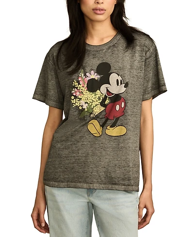 Lucky Brand Women's Cotton Mickey Flowers Crewneck Tee