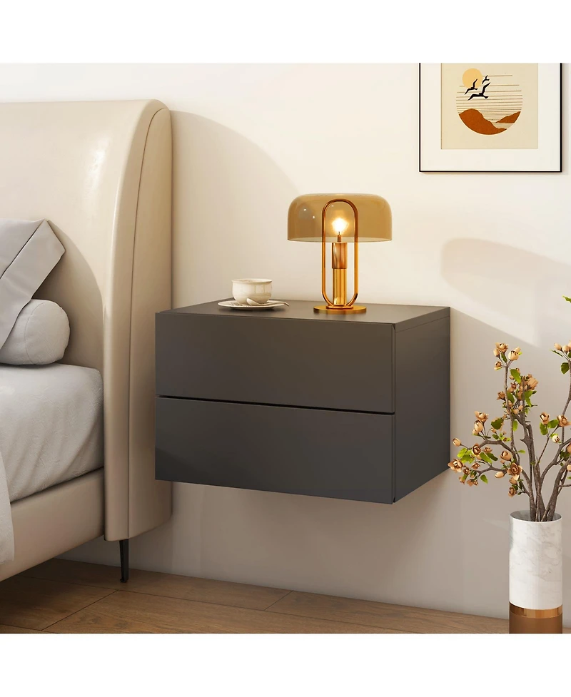Floating Nightstand with Drawers and Storage Shelf