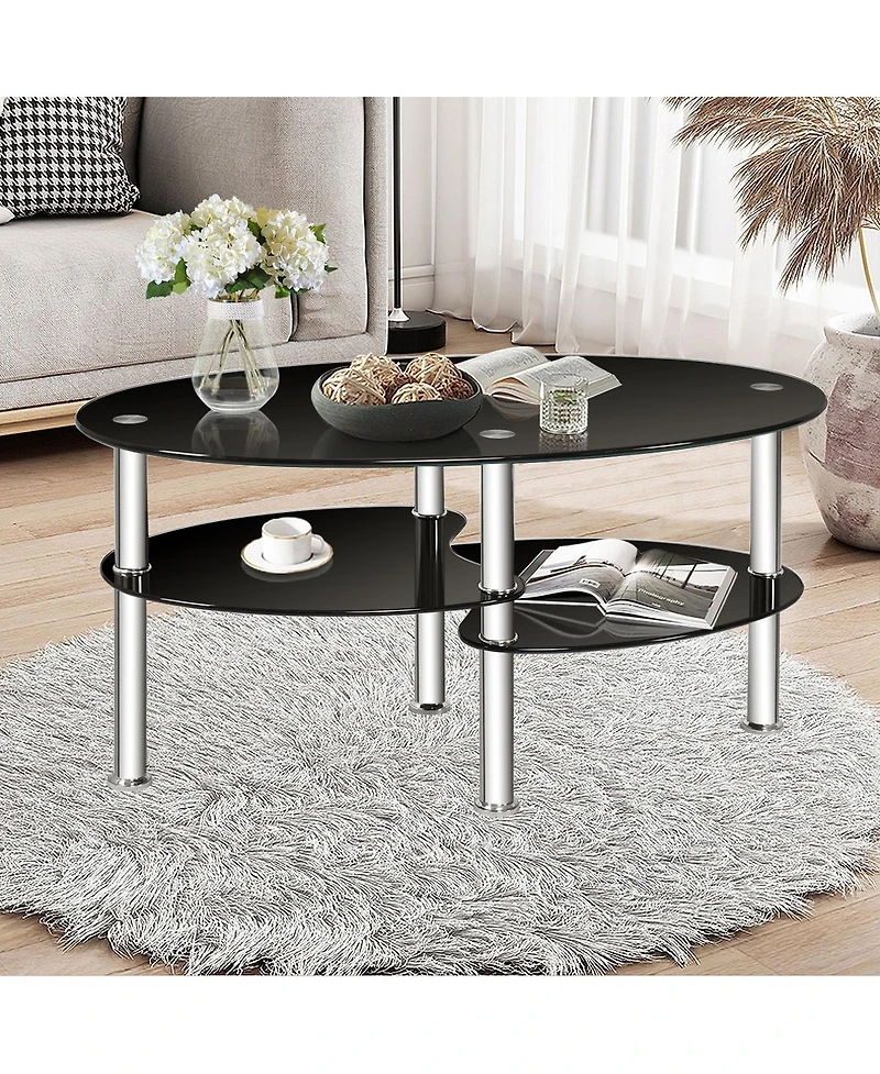 Tempered Glass Oval Side Coffee Table