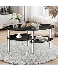 Tempered Glass Oval Side Coffee Table
