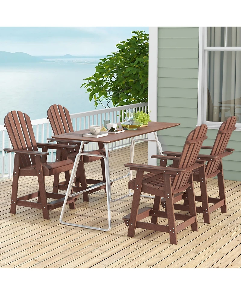 Gymax Tall Bar Stool Hdpe Patio Chair w/ Armrest Footrest Home Indoor Outdoor
