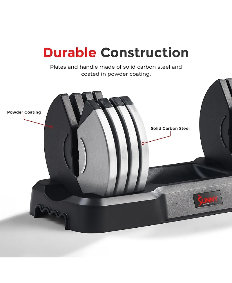 Sunny Health & Fitness Elite Adjustable Dumbbell 55-Pound, Anti-Slip Steel Handle