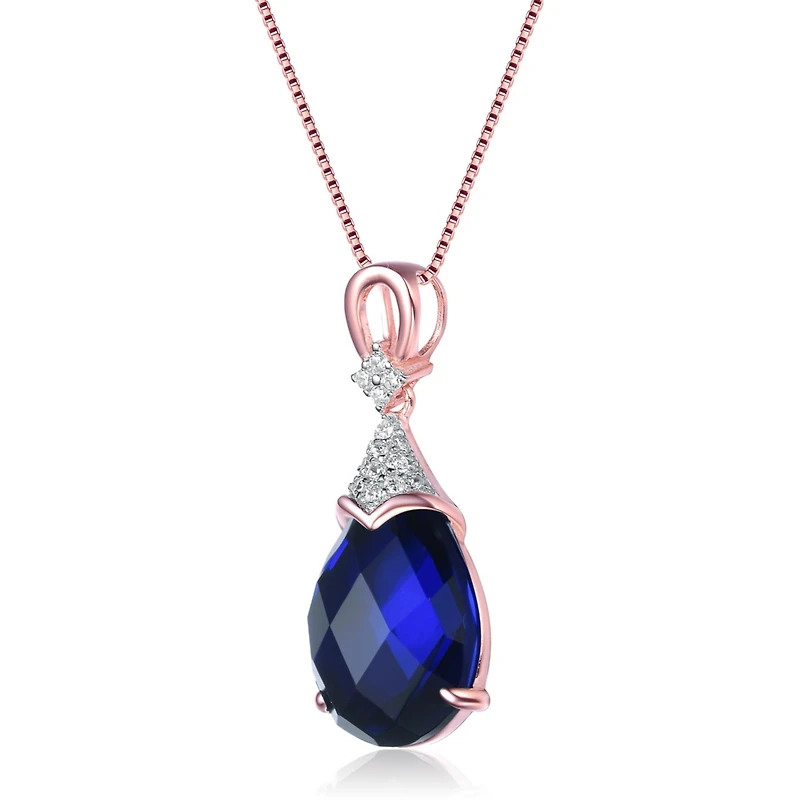 Sterling Silver 18K Rose Gold Plated with Colored Cubic Zirconia Teardrop Necklace
