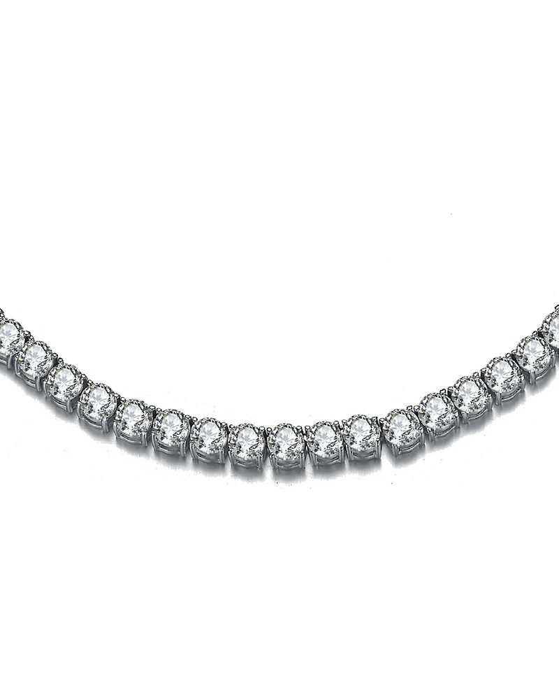 Sterling Silver White Gold Plated with Clear Cubic Zirconia Tennis Necklace