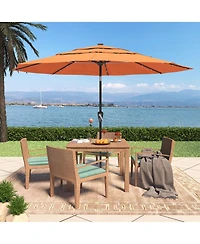 11 Ft Patio Umbrella with Solar Led lights Outdoor Tilt Large Table Market for Poolside Deck Garden Backyard, Orange