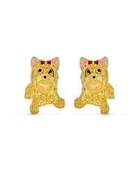 Bling Jewelry Best Friend Animal Pink Bow Yorkshire Terrier Stud Earrings Gold Plated