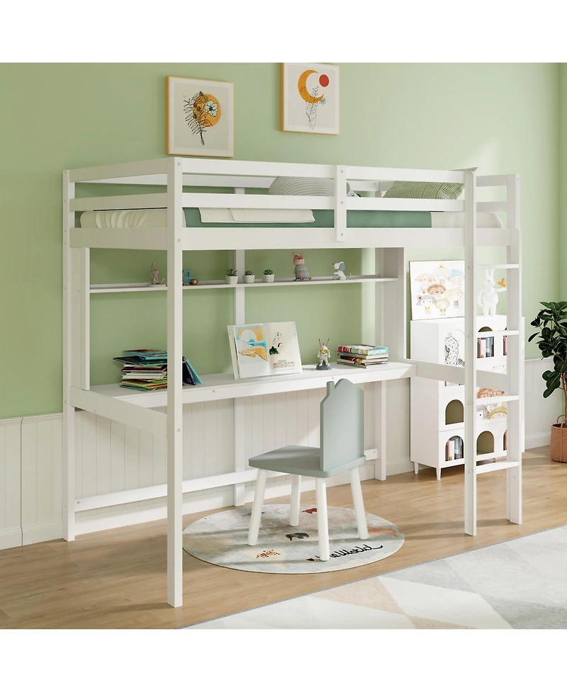 Loft Bed Frame with Safety Guardrail for Kids Secure and Space-Saving Design for Bedrooms
