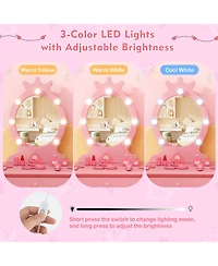 Kids Vanity Set with Lighted Mirror, Adjustable Brightness