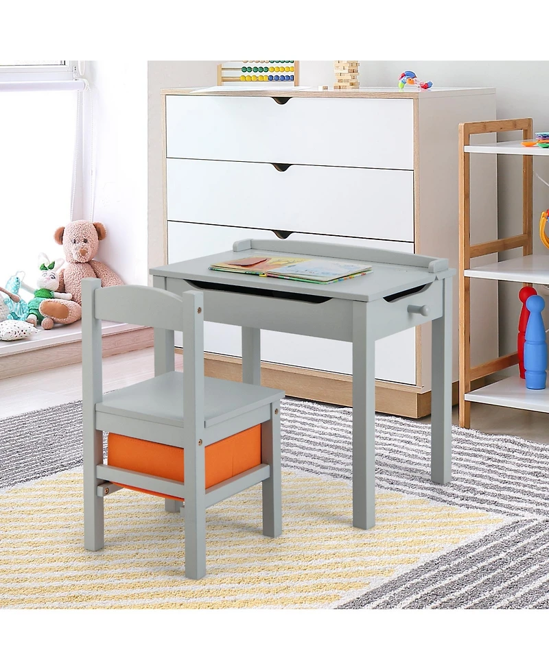 Flip-Top Kids Activity Table and Chair Set with Hidden Storage Space Fun Organized Playtime Furniture