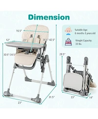 Foldable High Chair with Footrest and Detachable Tray