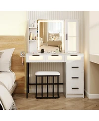 Makeup Vanity Desk with 3-Color Induction Led Lights and 6 Drawers