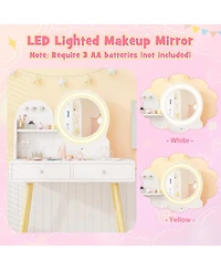Kids Vanity Set with Light-Up Mirror, Chair, and Princess Makeup Desk