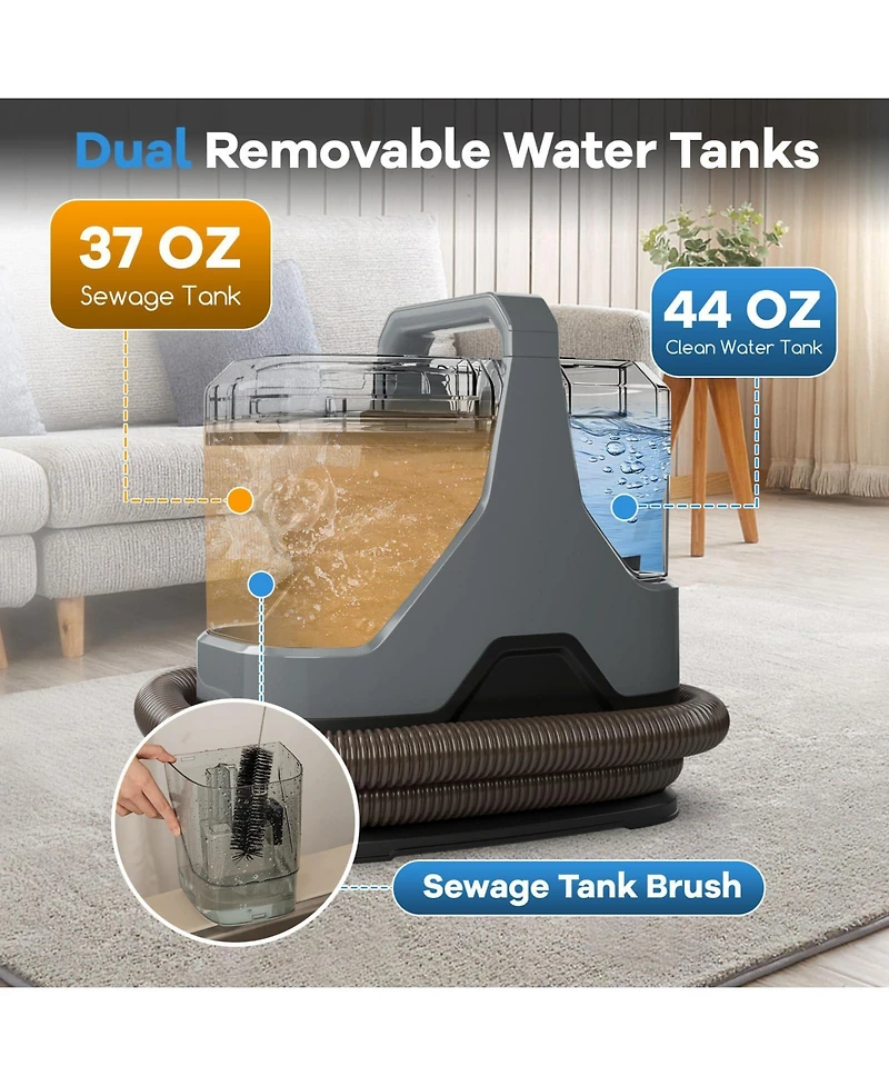 600W Upholstery Cleaner Machine with 15Kpa Powerful Suction and Versatile Attachments-Gray