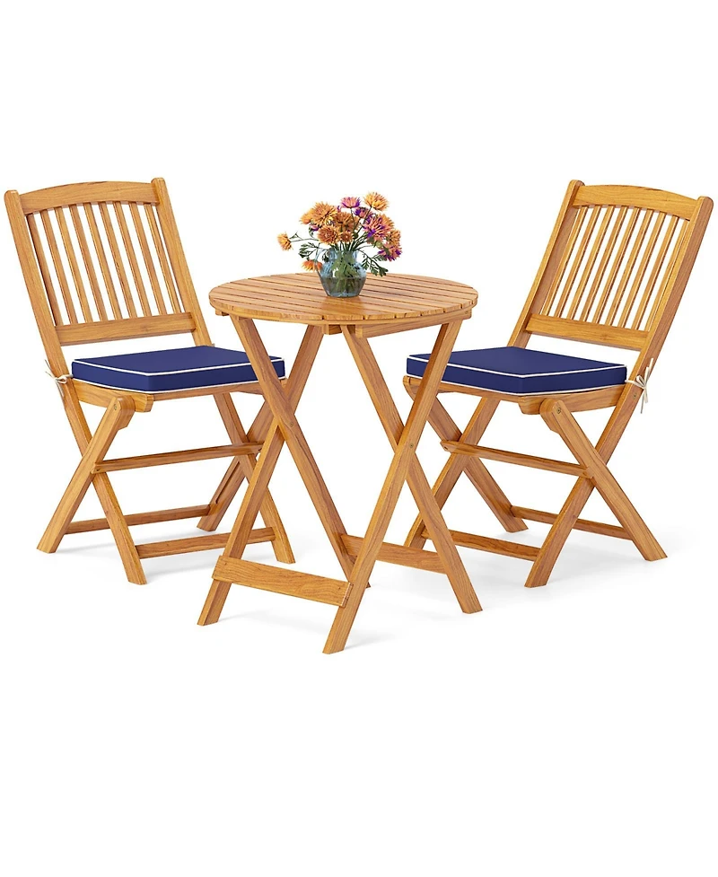 3-Piece Patio Folding Bistro Set with Soft Cushions Compact and Stylish Outdoor Furniture