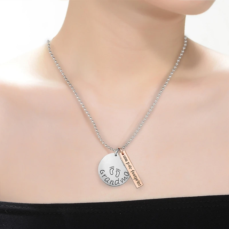 White Gold Plated & 18k Rose Gold Plated Grandma and Bar Pendant Necklace