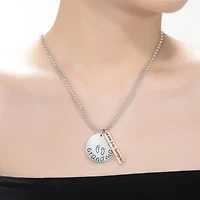 White Gold Plated & 18k Rose Gold Plated Grandma and Bar Pendant Necklace