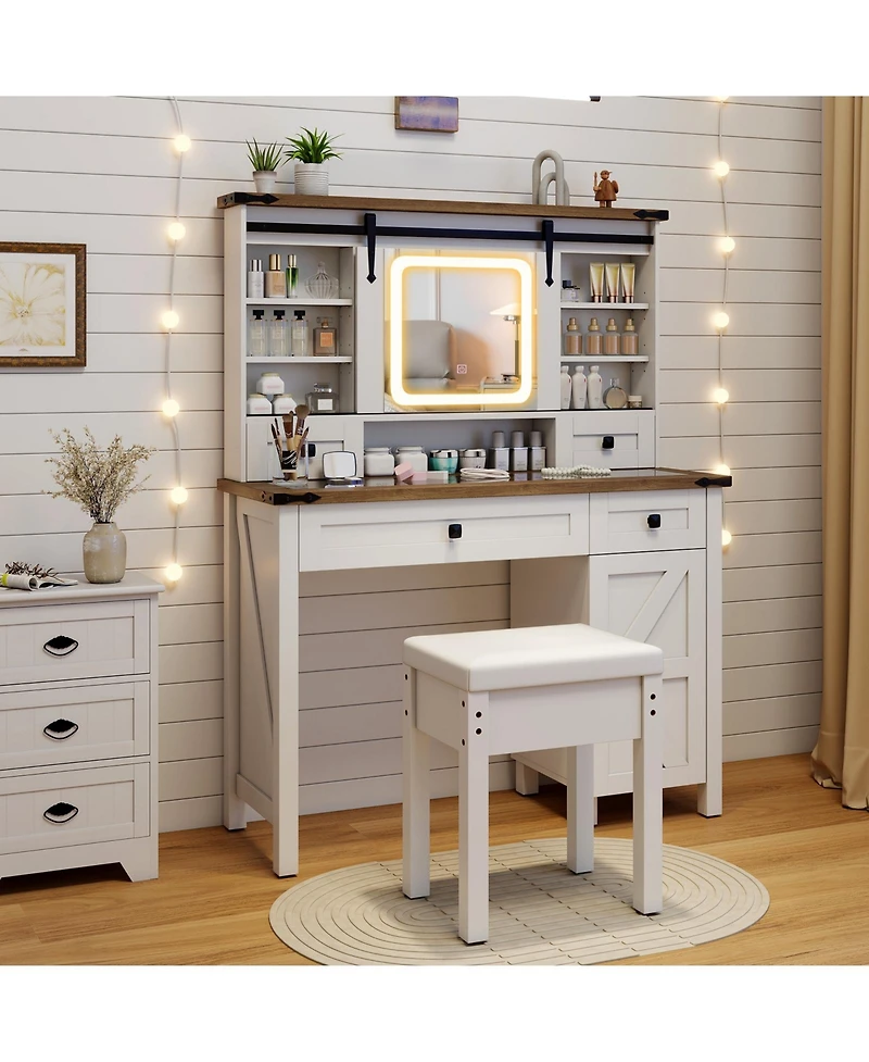 Makeup Vanity Desk with Mirror and 3-Color Dimmable Led Lights