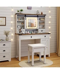 Makeup Vanity Desk with Mirror and 3-Color Dimmable Led Lights