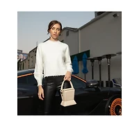 Susu Cream Leather Bucket Bag Off White Unique Leather Crossbody Purse Women's Handbag