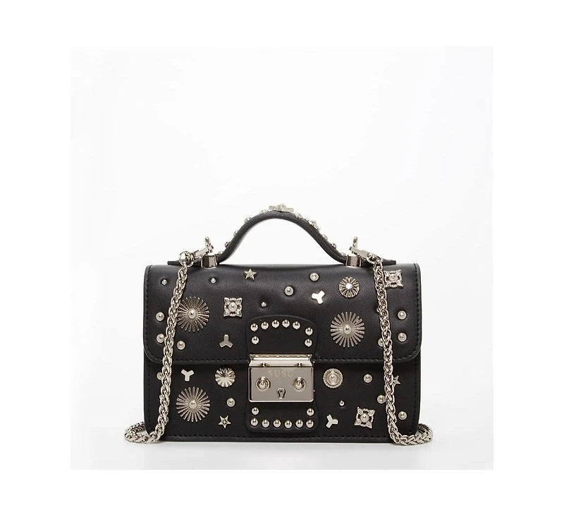 Susu Studded Small Leather Crossbody Bag Black Purse Women's Handbag with Top Handle