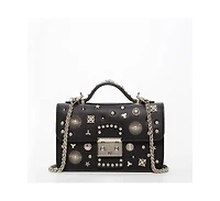 Susu Studded Small Leather Crossbody Bag Black Purse Women's Handbag with Top Handle