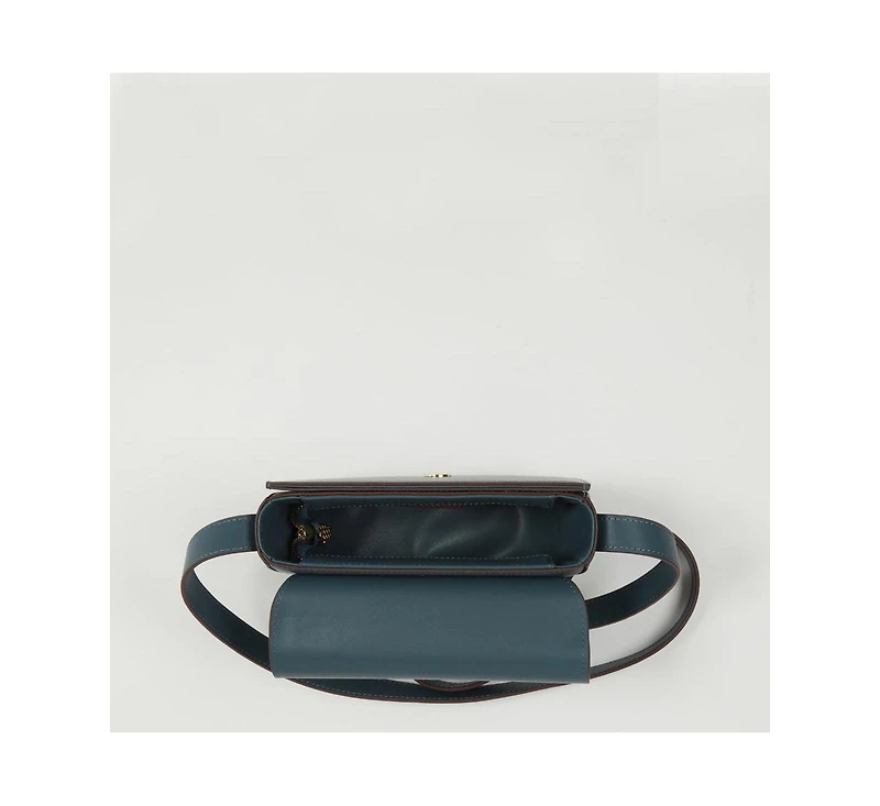Susu Blue Leather Saddle Bag Women s Crossbody Purse with Flap Closure and Adjustable Strap