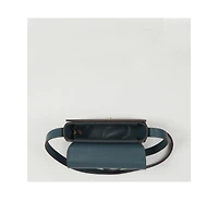 Susu Blue Leather Saddle Bag Women s Crossbody Purse with Flap Closure and Adjustable Strap